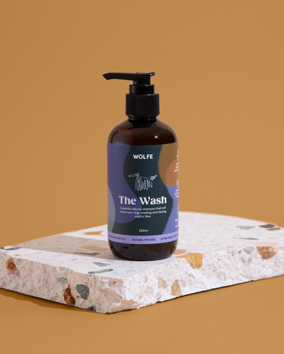 Bottle of natural oatmeal dog shampoo